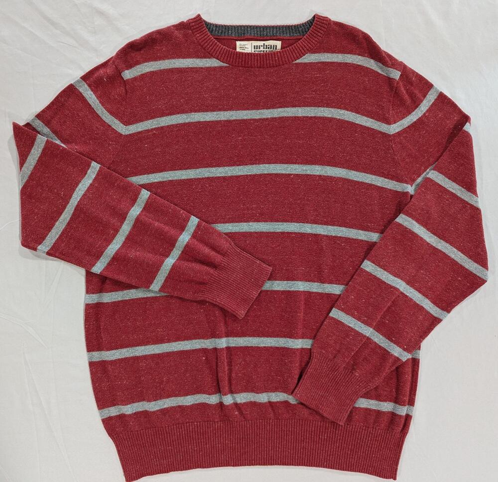 Urban Pipeline Sweater Mens XL Red Gray Striped Crew Neck Knit Pullover